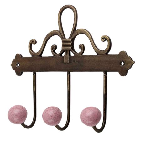Pink Crackle Ceramic Iron Hooks
